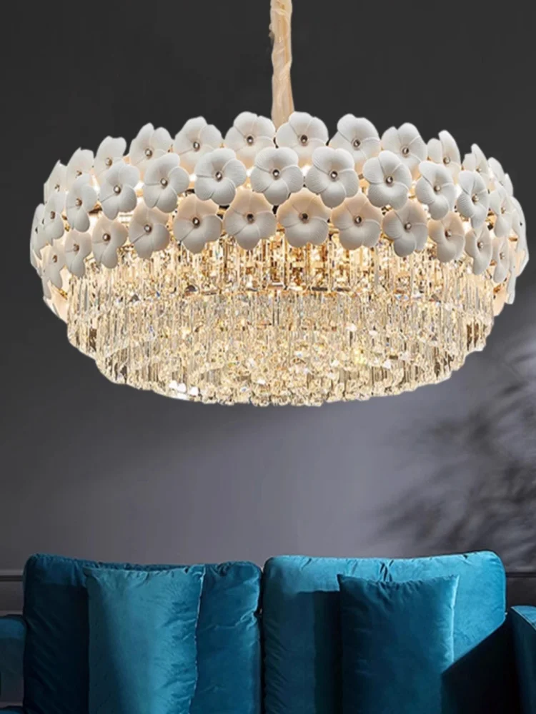 French Style Luxury Living Room Hall Pendant Light 2025 New Ceramic Flower Creative Bedroom Pendant Light