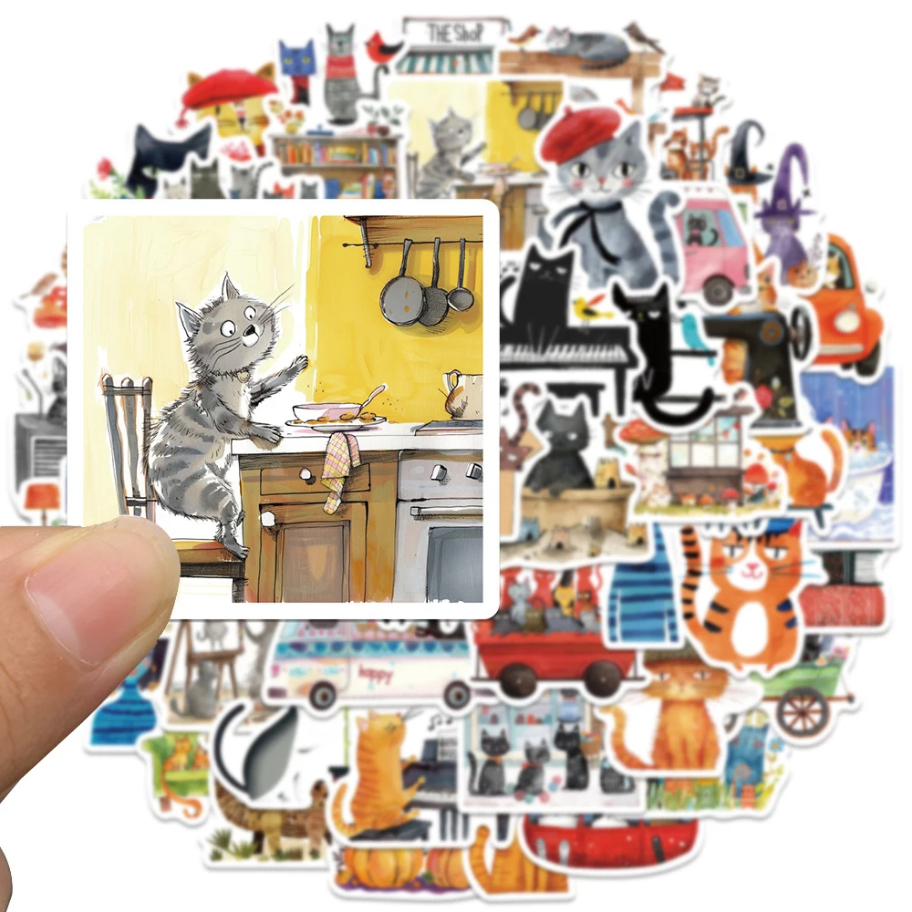 

10/30/50pcs Creative Art Cat Cartoon Sticker Funny Graffiti Sticker Waterproof DIY Luggage Laptop Phone Cute Kitten Decals Decor