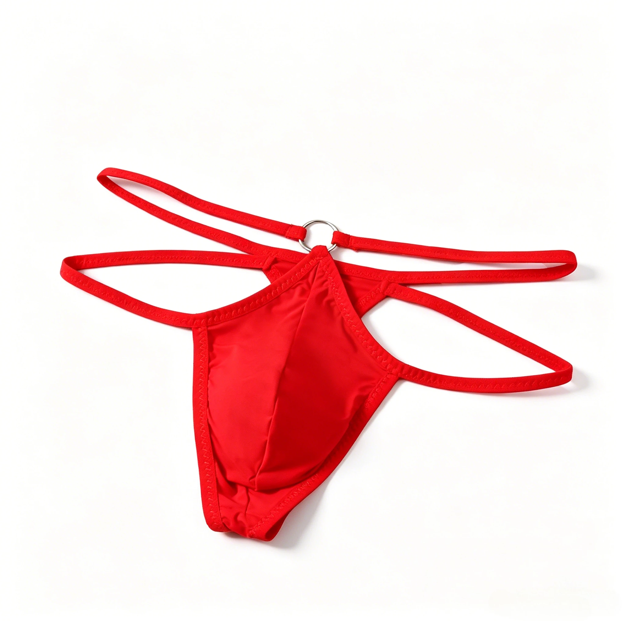 Men‘s Bulge Multi-Strap Thong Metal Ring U-Convex Pouch Erotic Underwear Open-Back Double Layer T-Back Low-Rise Sexy Underpants