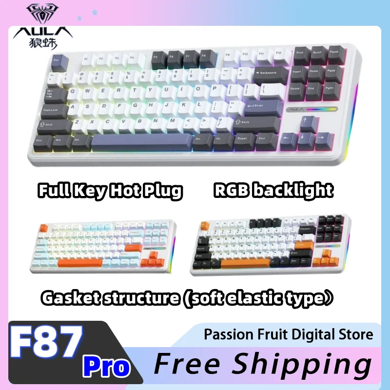 AULA F87 Pro mechanical keyboard 87 keys RGB backlight PBT keycap 2.4G/USB/Bluetooth three-mode keyboard gaming keyboard