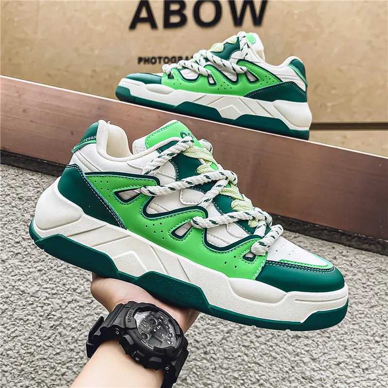 

Winter Platform Skateboard Shoes Men Fashion Leather Casual Sneakers For Men Trend Green Men's Sports Shoes zapatillas de hombre