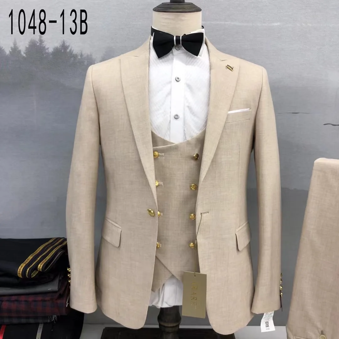 

2024 Latest Suits For Men Fashion Slim Fit 3 Pieces Wedding Groom Blazer Vest Pants Set Formal Banquet Luxury Tuxedos For Male