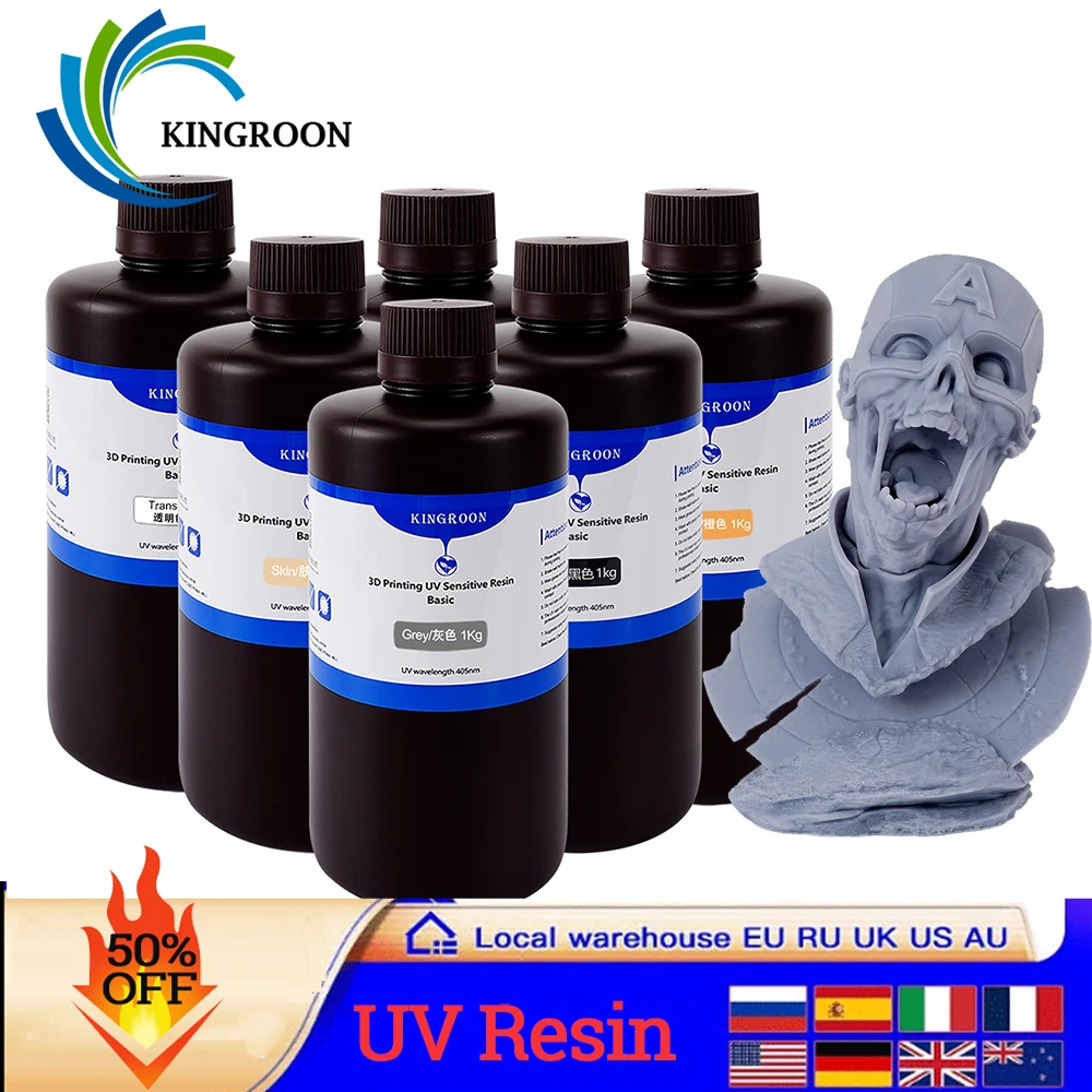 KINGROON 1KG Resin Rapid UV Curing 405nm Standard Photopolymer Resin Gray Color 3D Resin High Precision for LCD Photon Mono X