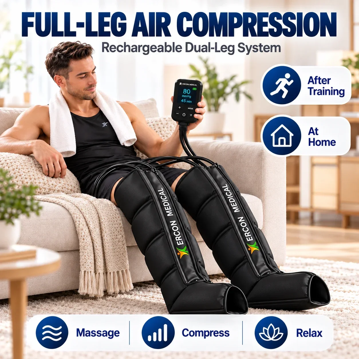 Air Compression Leg Recovery Boots Pressotherapy Leg Massager for Muscle Recovery Circulation Pain Relief with LCD Controller