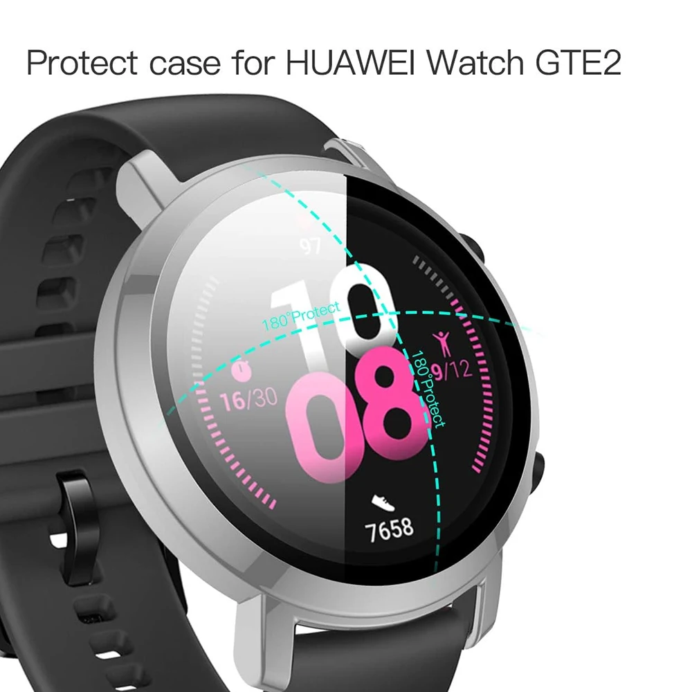 Case for Huawei Watch GT2 46mm 42mm [Full Coverage], Electroplated Case Bulit-in Tempered Glass Screen Protector ，