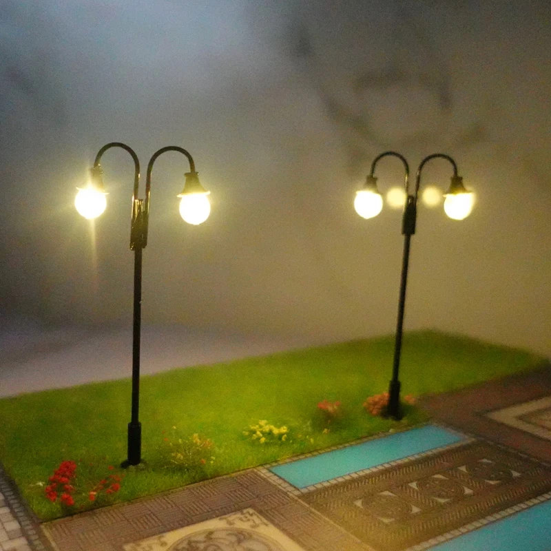 LED Park Lanternas para Trem e Ferrovia, Lâmpada de Rua, Clássico Goose Neck, Lâmpada Plataforma, Layout Posts, Escala HO, 3V, 2PCs