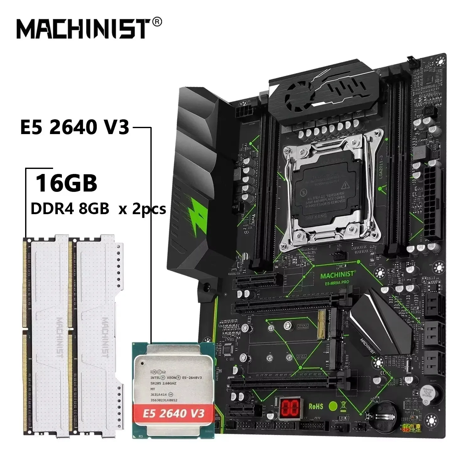 MACHINIST MR9A PRO X99 Motherboard-Kit-Set mit Xeon E5 2640 V3 CPU DDR4 2 Stück * 8 GB RAM-Speicher-Kombination Vierkanal-ATX