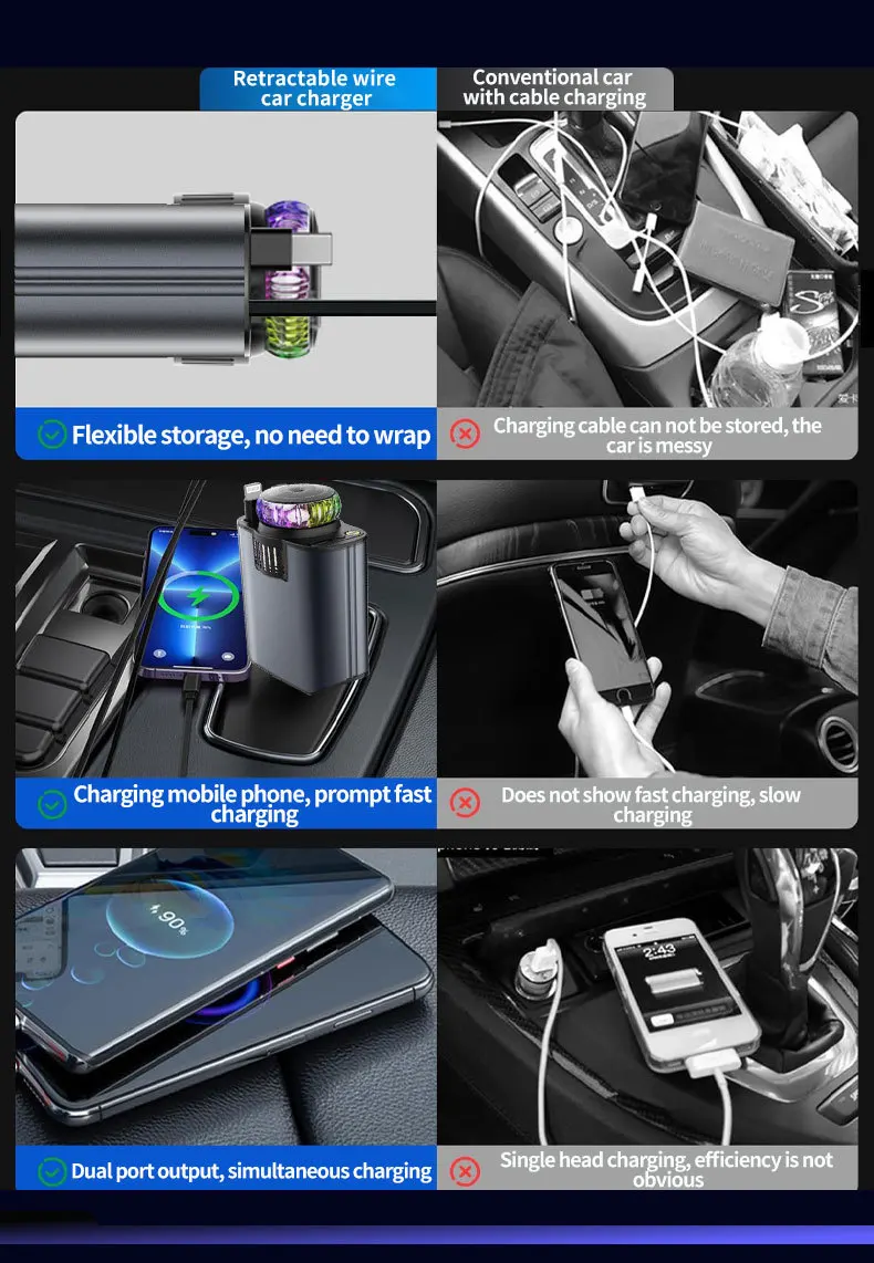 5-in-1-Auto-Aromatherapie-Diffusor für ätherische Öle, Sternenlicht, 45 W, einziehbares Telefon-Ladegerät mit IOS Typ C PD30W-Kabel für iPhone – Detail 12