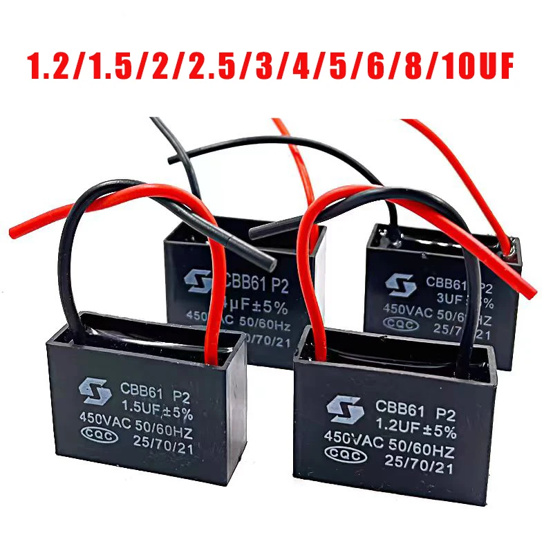 CBB61 450V Fan Starting Capacitor 1UF/1.2UF/1.5UF/2UF/2.5UF/3UF/4UF/5UF/6UF/8UF/10UF Fan Ceiling Exhaust Motor Run Capacitor
