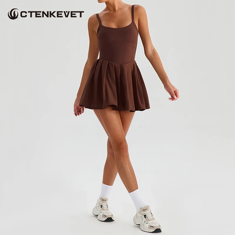 

Ctenlevet женское цельное платье для фитнеса, антиэкспозиционный комбинезон с юбкой, подходящий для занятий спортом на открытом воздухе, бега, тенниса