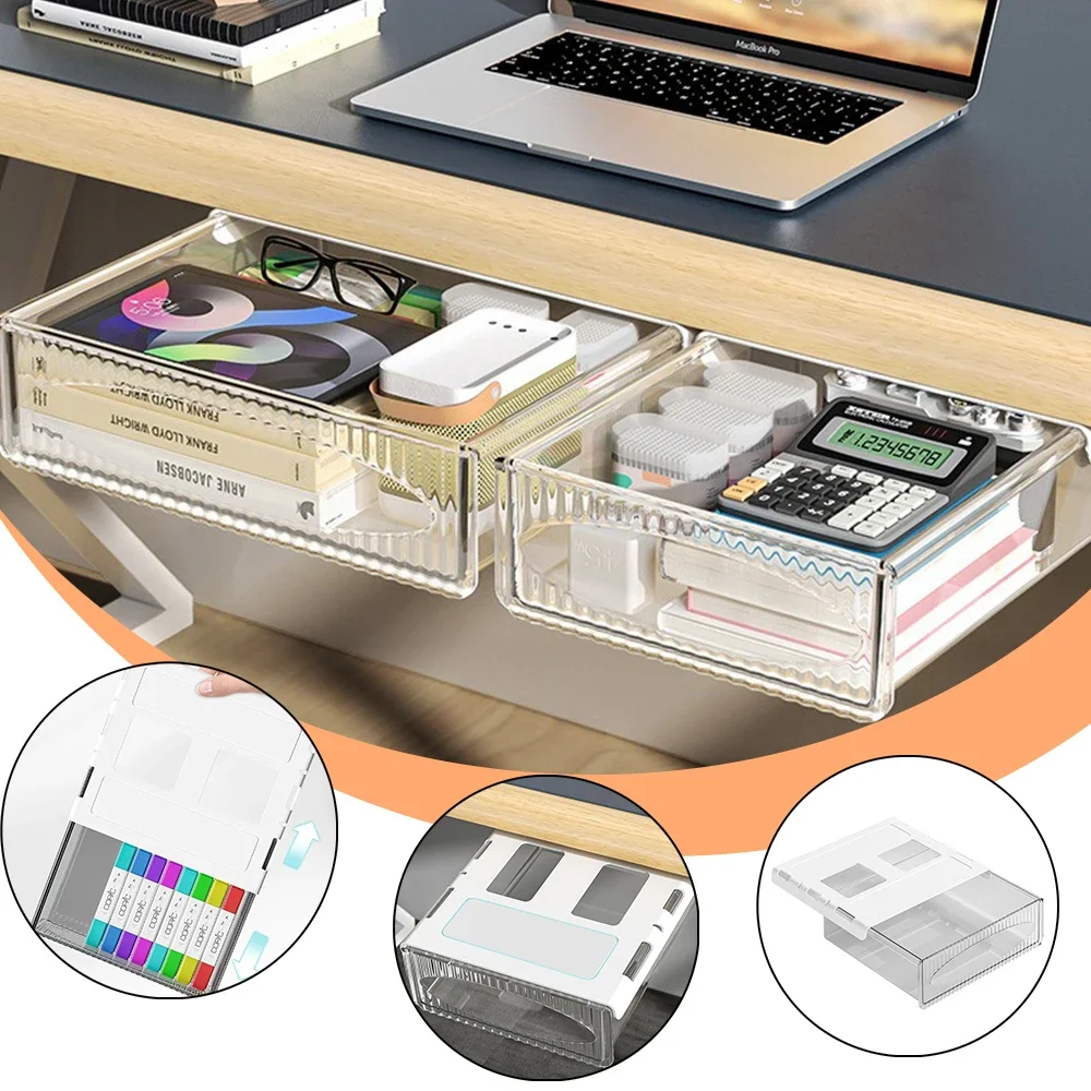 

Invisible Storage Table Shelf Storage Box Large Capacity Undertable Drawer New Pull Out Storage Box Hanging Under Desk Drawer