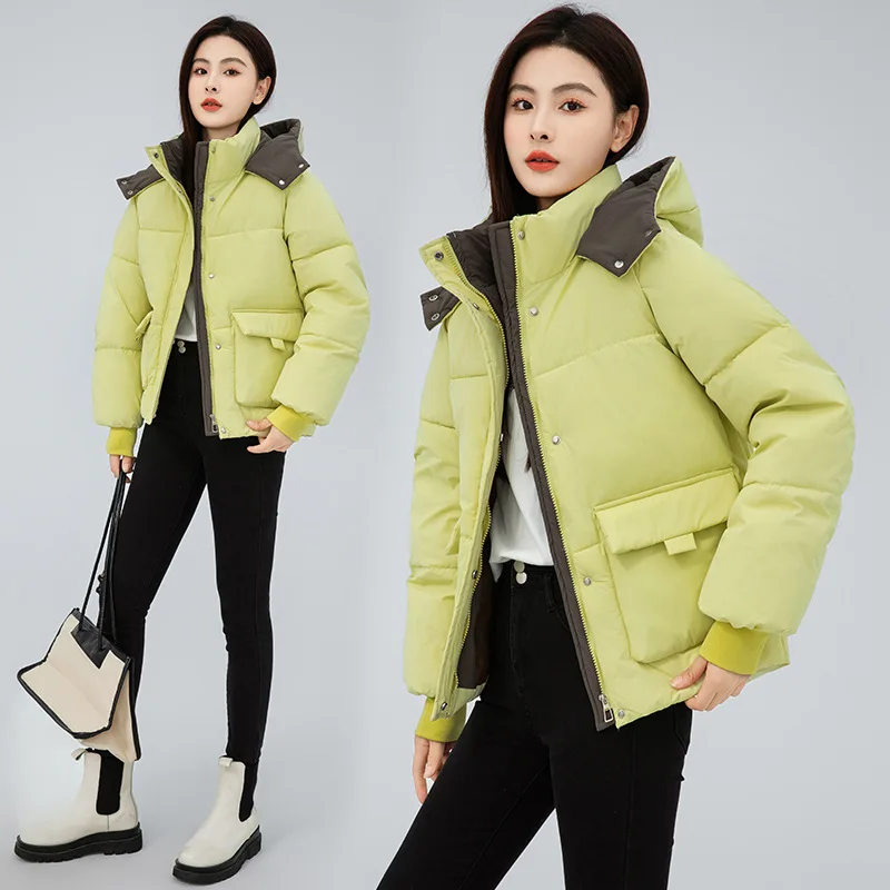 موضة مزيج اللون سترة سترة المرأة الشتاء سستة يصل مقنعين القطن وسادة مبطنة امرأة رشاقته الدفء سترات السيدات #2