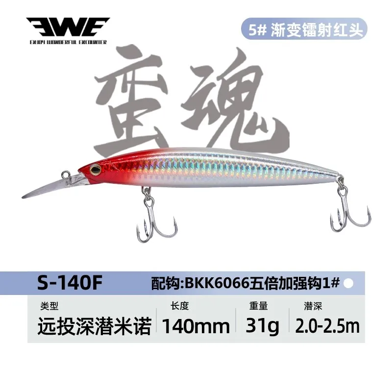 EWE 2025New Manhun الغوص العميق أسماك طويلة يلقي الصيد Lure140mm/31g الاصطناعي المتذبذب Topmouth الصيد البحري الطعم الثابت #3