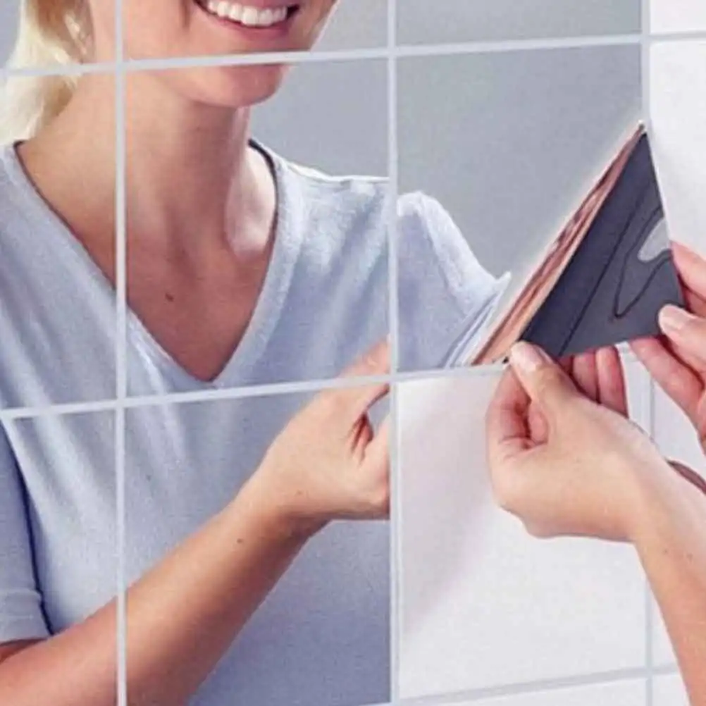 

18 Pcs Mirror Wall Stickers Square Adhesive Endurable Functional Decorative Mirrors for Wall Car Glass Tiles Bathroom