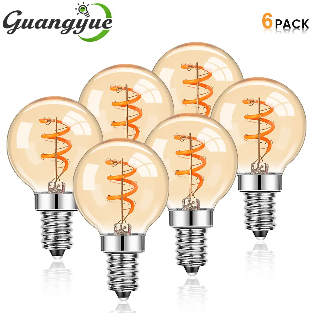 3W Vintage Dimmable LED Filament Light Bulb E14 E12 Amber Glass Globe Edison Bulbs Soft Warm 2200K LED Lamp for Indoor Bedroom