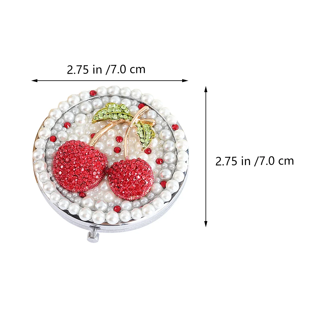 Cherry Pattern Double-Sided Foldable Small Pocket Makeup Mirror Lightweight Portable Vanity Mirror for Travel Home Use