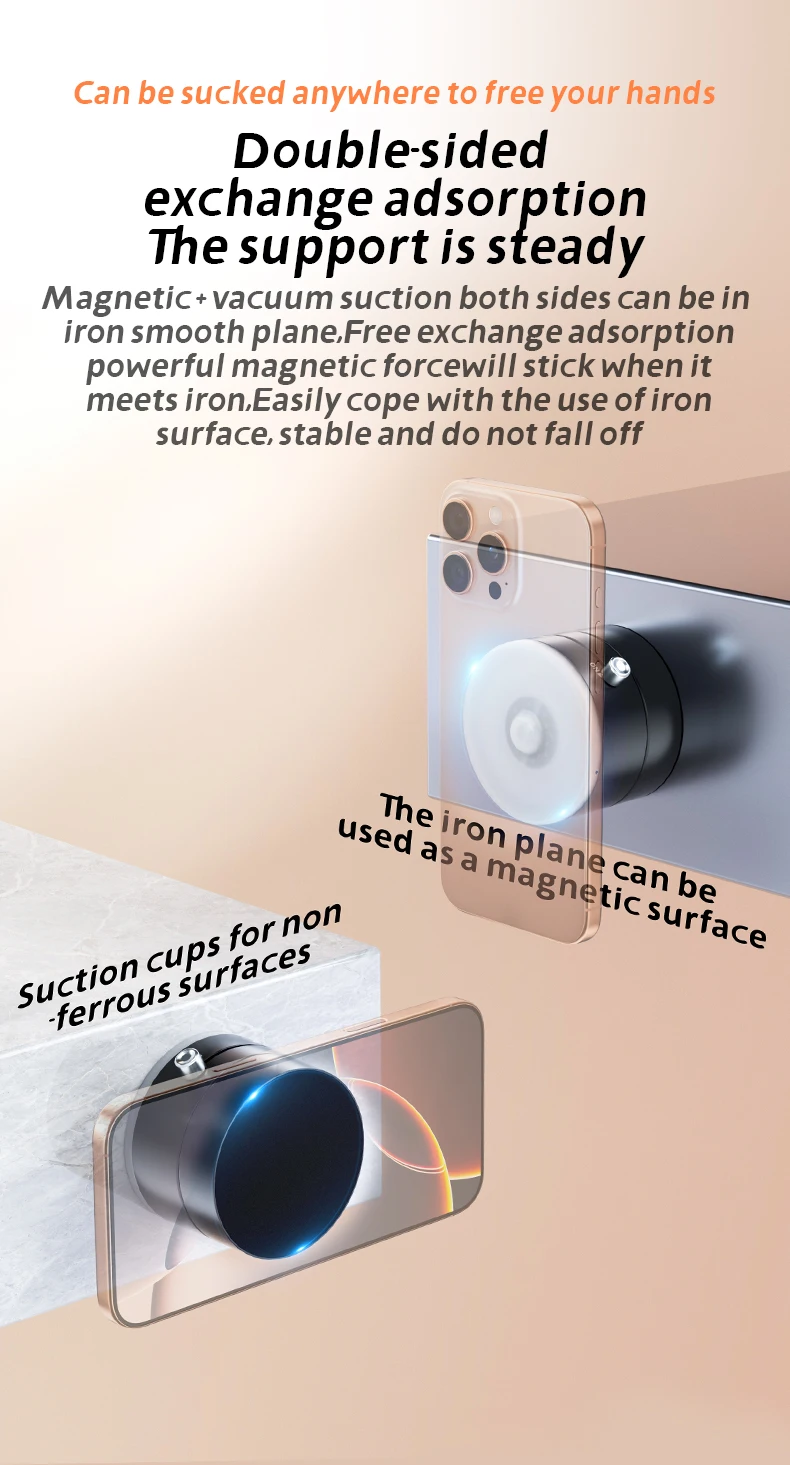 Mini Vakuum Doppel Seite Magnetische Saugnapf Halter Faltbare Küche Faul Telefon Halterung Für iPhone Android Smartphone – Detail 13