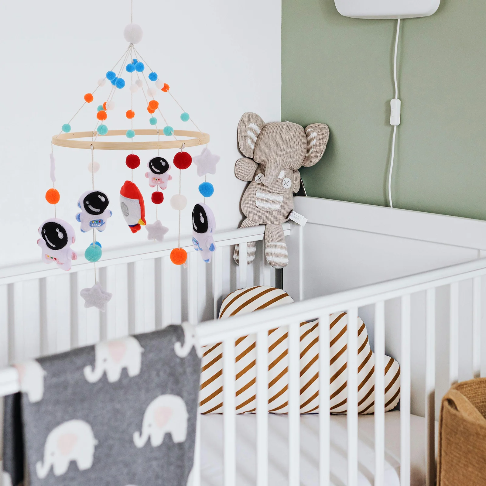 

Infant Mobile: Handmade Felt Space Theme Crib Hanging Soothing Wind Chime For Nursery Astronaut Mobile For Cot Stroller