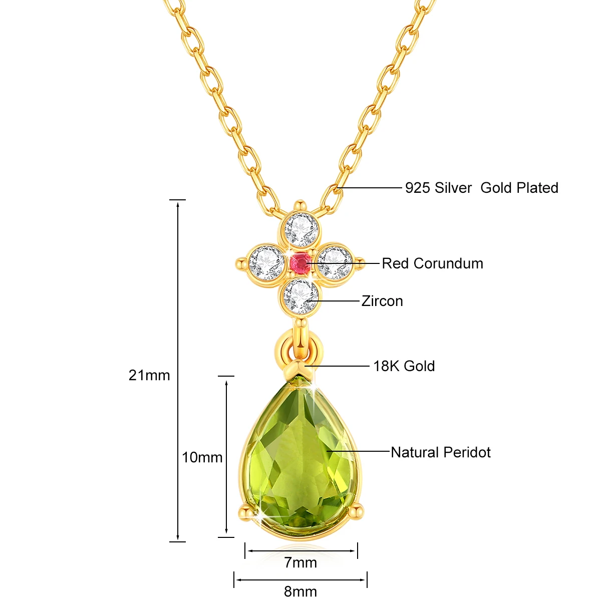 100% 18K Gold Natural Peridot Necklaces Pendant with Certificate for Women Anniversary Valentine\'s Day Gift Trendy Jewelry