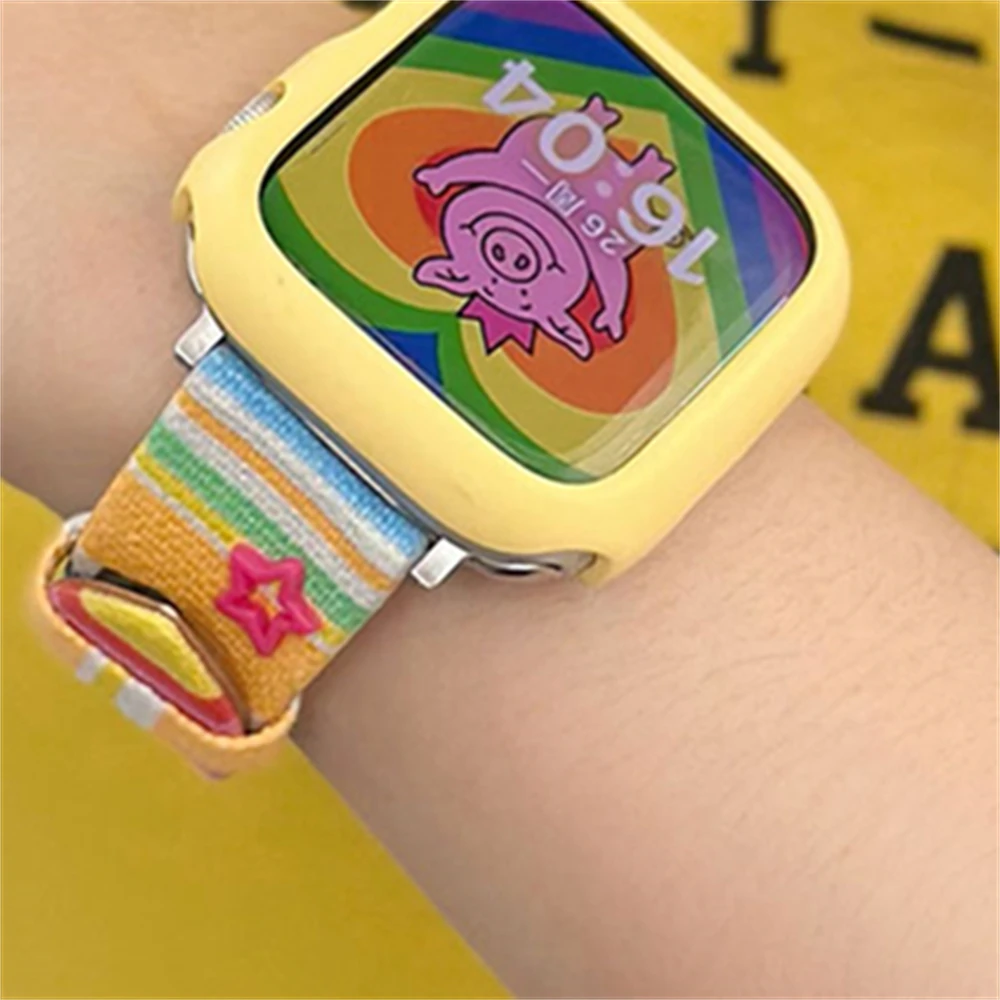 Y2K Star Heart Rainbow Denim Band+Case For Apple Watch 9 8 7 6 5 4 3 2 SE Sweet Girl Ultra For iWatch 41mm 49 45 44 42 40 38mm