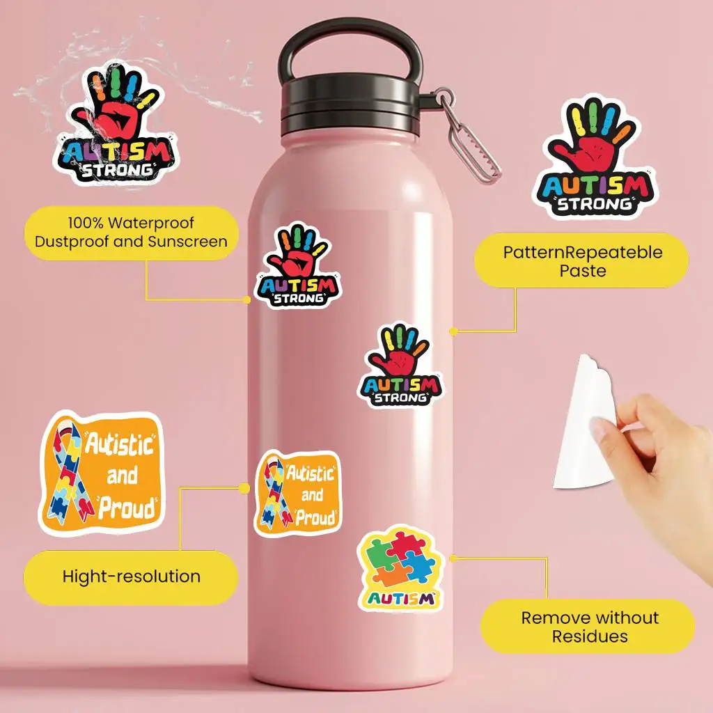 35pcs Cartoon Kindness Stickers Vibrant Puzzle Pieces DIY Stickers Autism Awareness Stickers For Guitar Laptop Helmet view 5