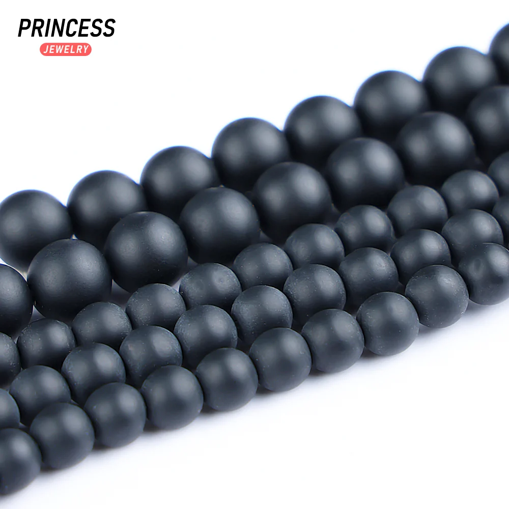 A+ Natural Black Agate Onyx Matte Loose Beads for Jewelry Making Bracelets Necklace DIY Accessories Wholesale 4 6 8 10mm