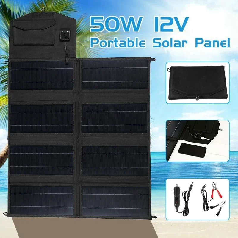 

Portable Folding 50W 12V USB Port Solar Panels Board Foldable Waterproof Sola r Panel Charger for Phone Battery Charger Outdoors