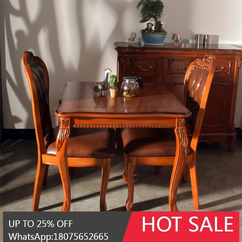 MJY European Style Solid Wood Square Table Small Apartment One Table Four Chairs Reception Square Table