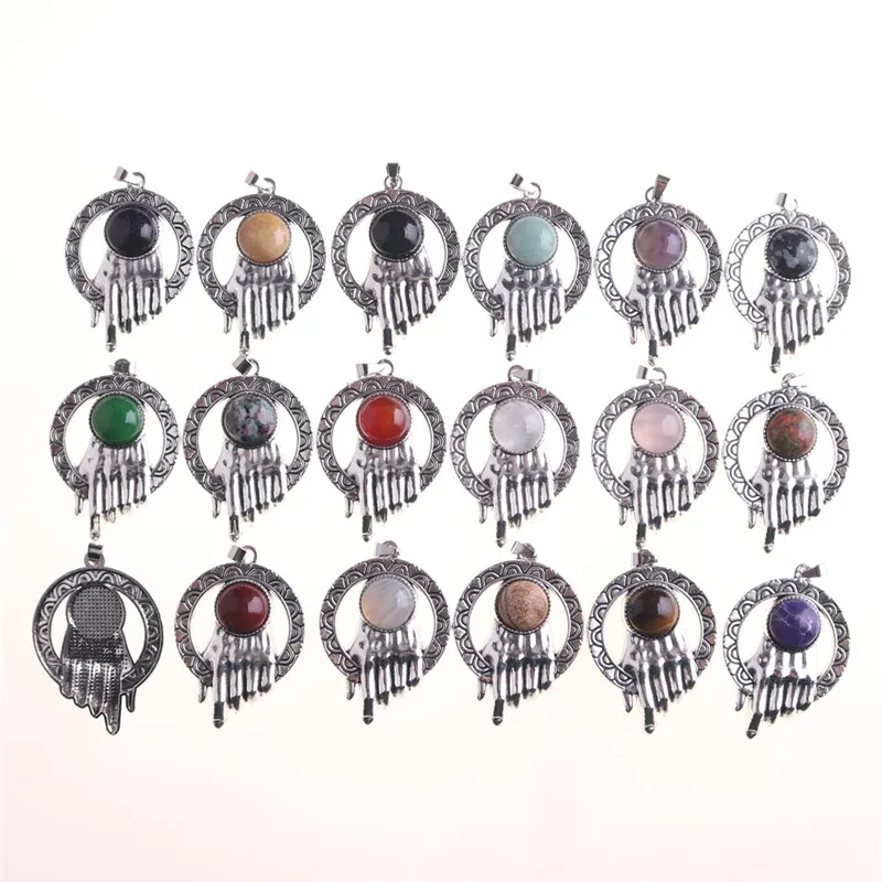 6pcs/lot or 12pcs/lot Natural Quartz Stone Fatima Hand Charms Pendant Necklaces Amethysts Necklace Women for Jewelry Making Free