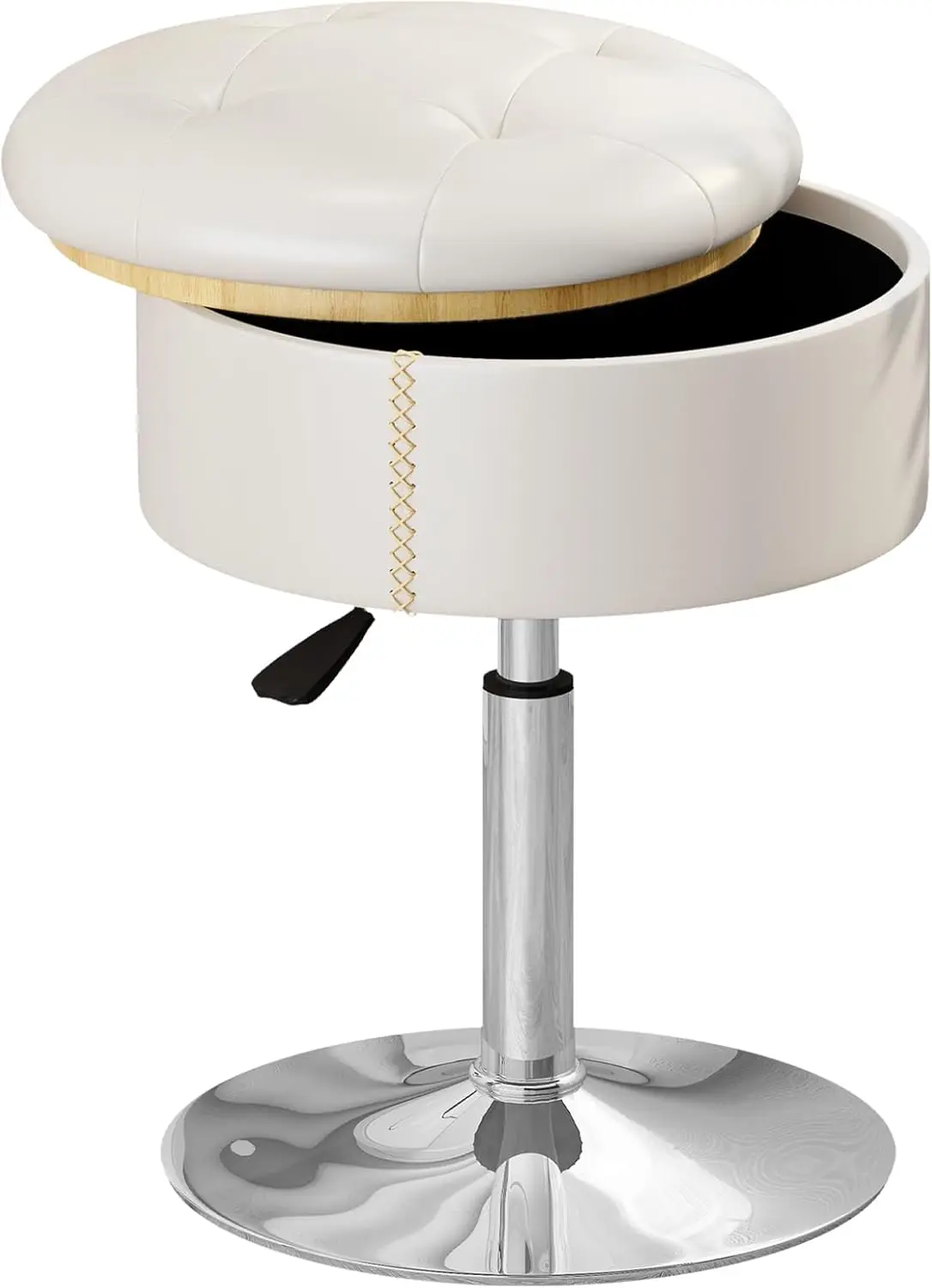 

Adjustable makeup bench with storage space, 360 ° rotating white makeup bench, multifunctional PU leather round Ottoman
