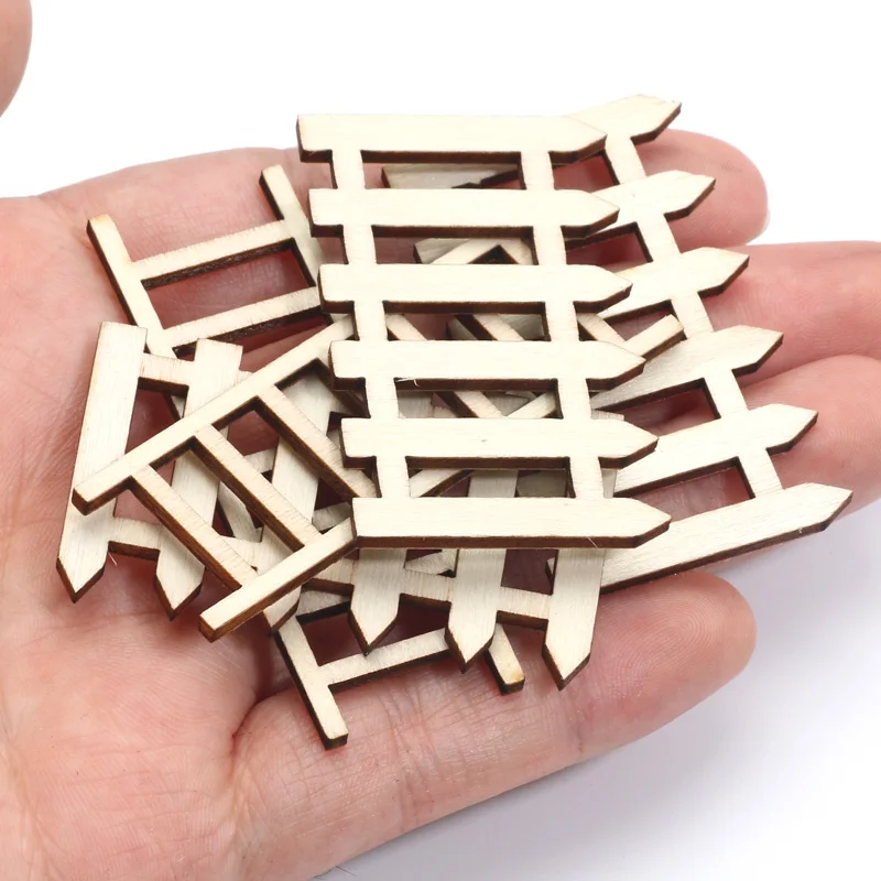 10pcs Wooden Fairy Garden Fence Wood Crafts Unfinished Wooden Cutout Art DIY Kids Mini Ornament for Dollhouse Handamde Crafts