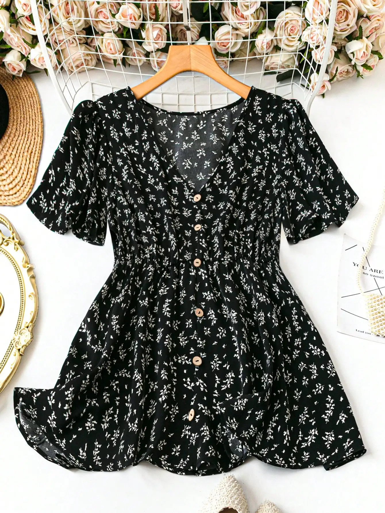 

Летнее повседневное платье для женщин с цветочным принтом и пышными рукавами в стиле бохо