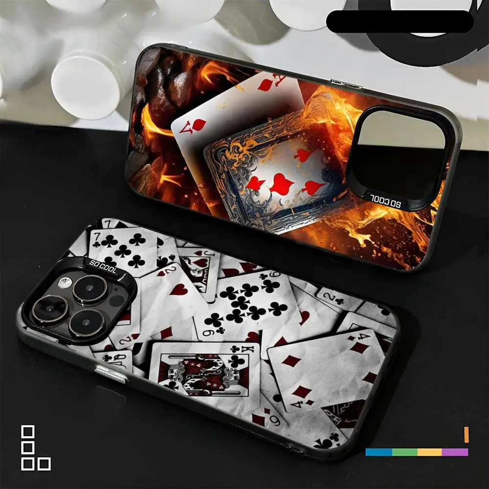 Poker Ace of Spades Phone Case Matte Colored Silver For iPhone 15 14 16 13 12 11 Pro Max Plus XS X Shockproof Hard Cover