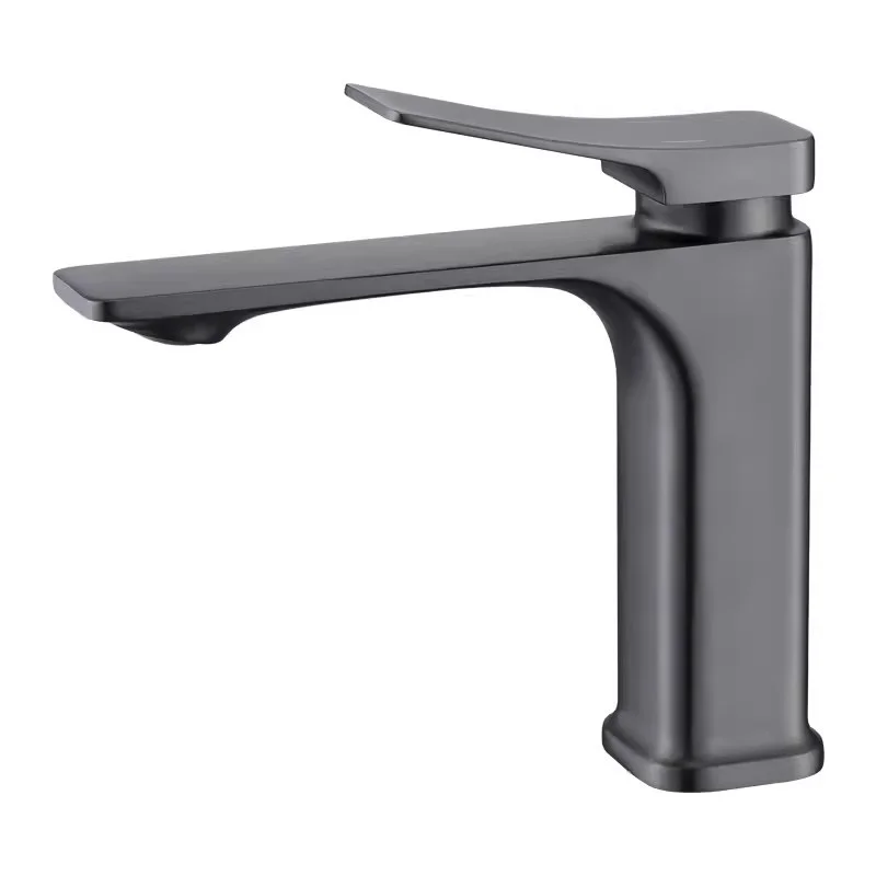 

Gun Grey Basin Faucet,Chrome Brass Hot & Cold Sink Mixer,Bathroom Washbasin Tap,Square Crane Vessel,Single Handle,Deck Mounted