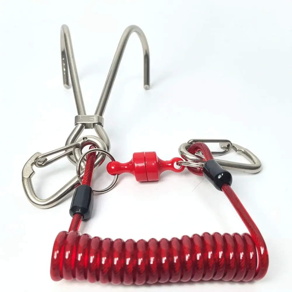 For YEXIZE Diving Gear Double Hook Reef Hook Magnetic Clip Stainless Steel Elastic Lanyard Underwater Current Stabilizer Supply