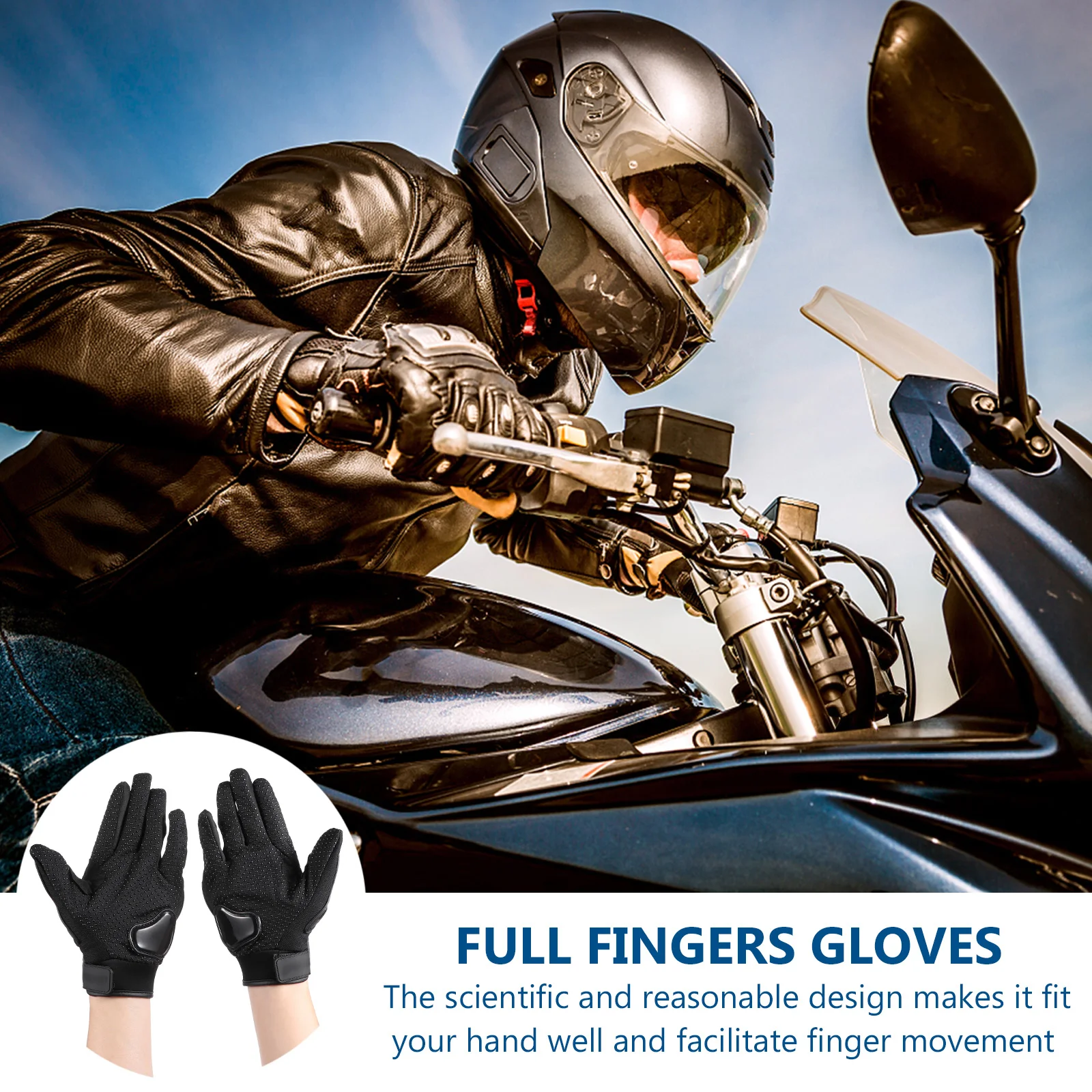 

1 Pair Ergonomic Full Finger Cycling Gloves Windproof Sports Gear Durable Motorcycle Riding Gloves
