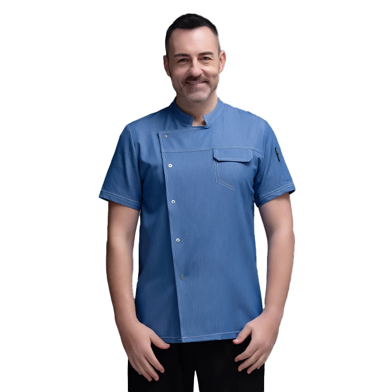 Unisex Restaurant Kitchen Chef Uniform Shirt Short Sleeve Chef Jacket Work Clothes Bakery Cafe Waiter Overalls Hotel Workwear