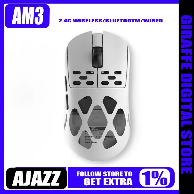 

Ajazz AM3pro Mouse PAW3950 Wireless Three Mode 49g Lightweight 8K Magnesium Alloy Shell Nordic 350mAh E-Sports Gaming Gift