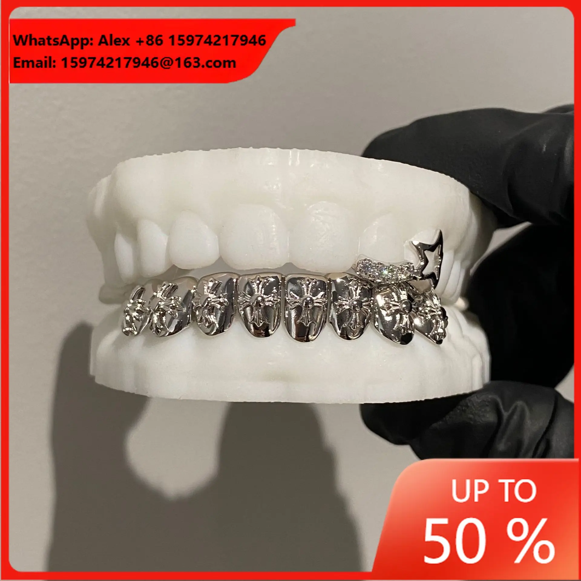 Pentagram Honeycomb Line, Cross Relief Grill Top 2 Bottom 8 European And American Cross-border Hot-selling Grillz