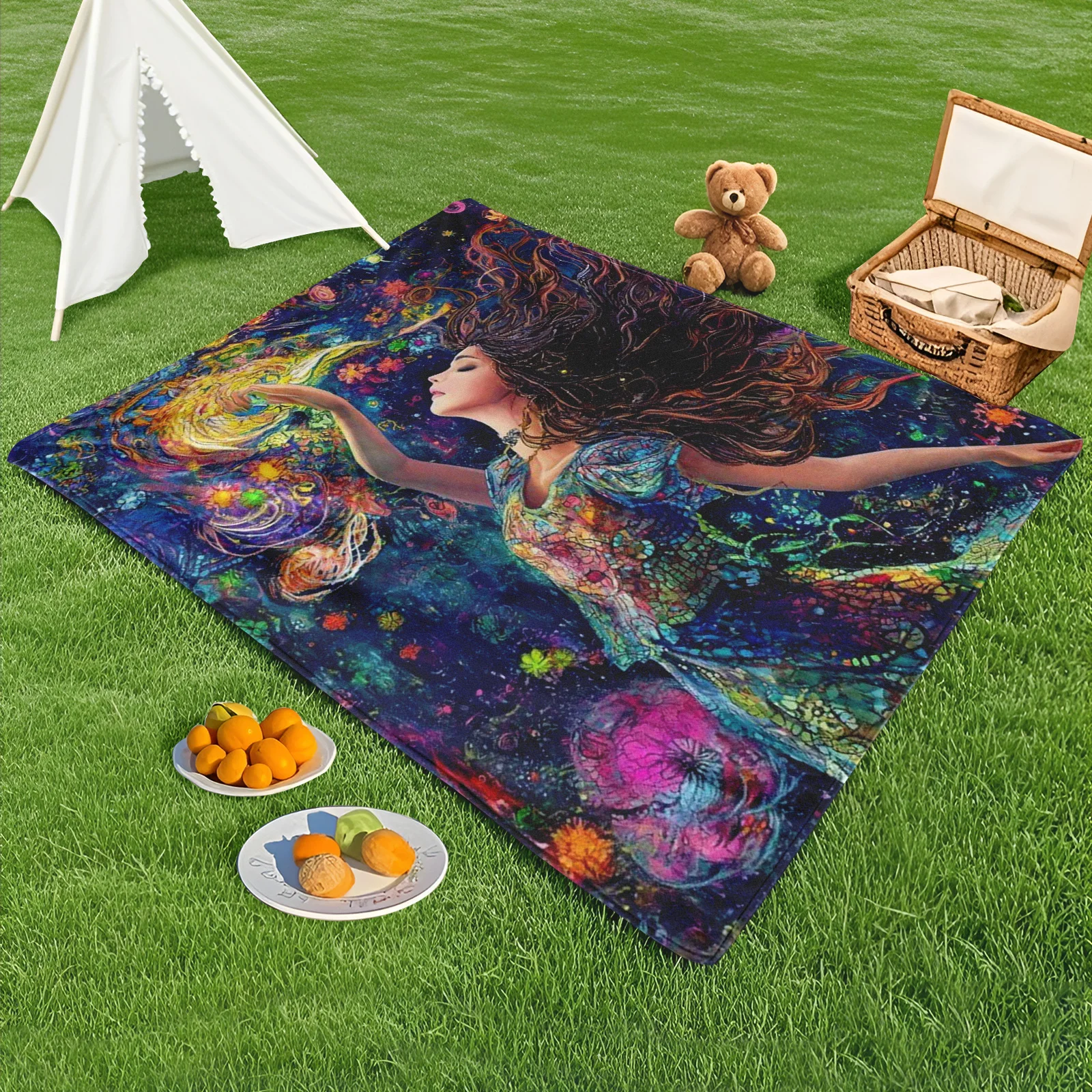 

Whimsical Starry Sky Illustration Blanket With Vibrant Colors For Outdoor Enchantment And Dreamy Nighttime Aesthetic