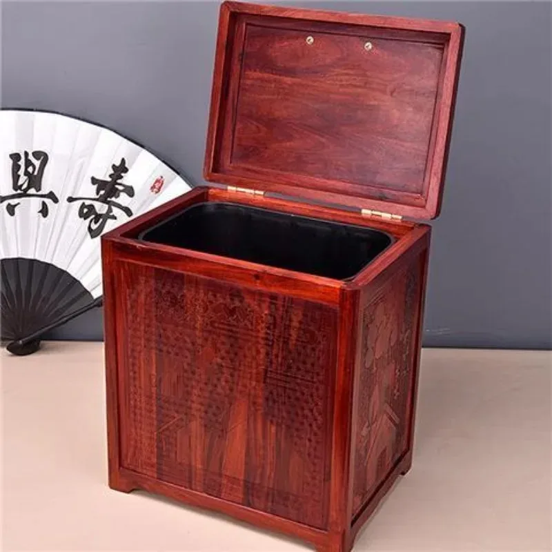 Redwood Trash Can Stainless Steel Inner Liner Sturdy Wear Resistant Anti Rust Tea Water Bucket Eco Chinese Style Cleaning Tool