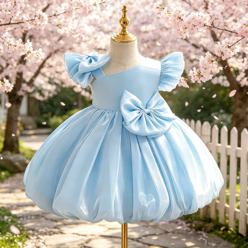 Girls' Princess Dress with Bow Decoration Festive Party Gown for Children