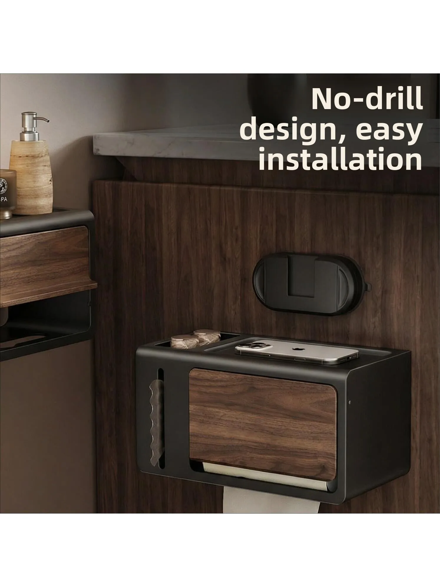 

Водонепроницаемый настенный держатель для туалетной бумаги с узором под ореховое дерево, дизайн с крышкой, для домашнего использования, полка для хранения, подставка для туалетной бумаги