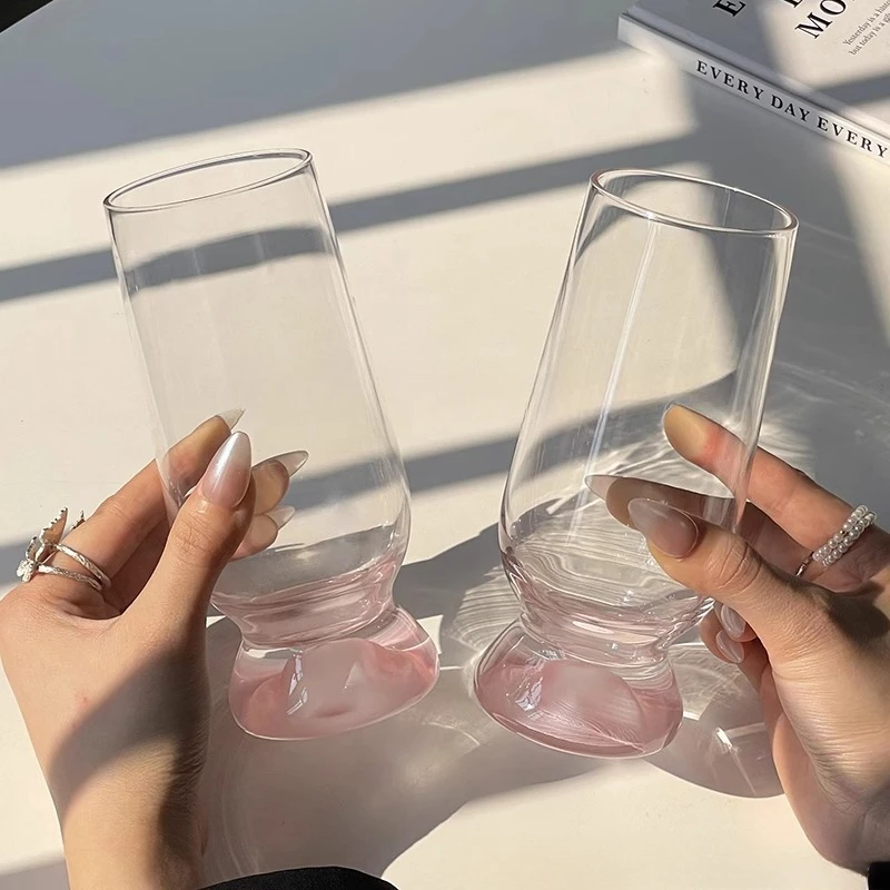 Pink Thick Bottomed Mountain Viewing Cup,High-value Glass Cup Coffee Beer Juice Cup,Frosted Craft High-quality Drinking Utensils