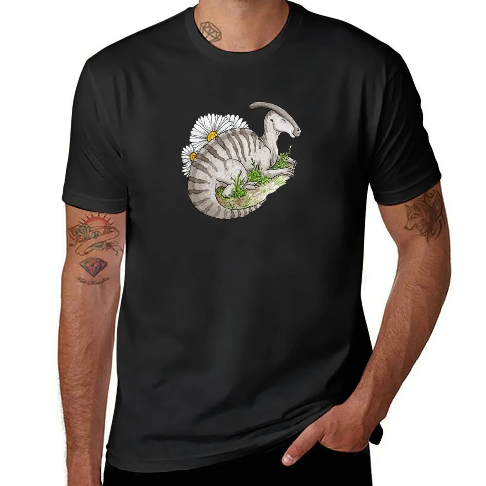 Parasaurolophus + Daisies T-Shirt blacks plus size tops summer top fitted t shirts for men