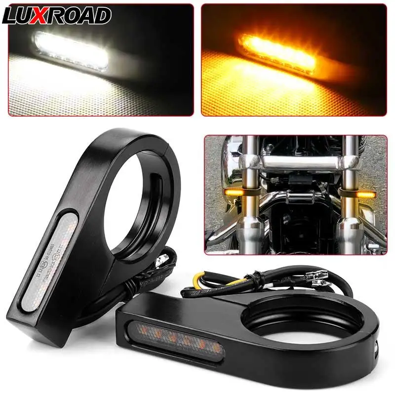

39mm 41mm Motorcycle Front Fork Tube LED Daytime Running Turn Signal Light Aluminum Alloy For Honda Suzuki Yamaha 12V 6LED 3wire