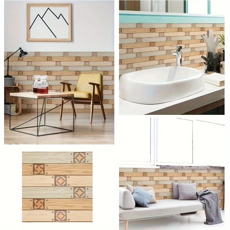 3D Wood Self-adhesive Wall Sticker Faux Wood Wall Planks DIY Peel And Stick Wall Tiles Farmhouse Wood Panels Heat And Water-Res