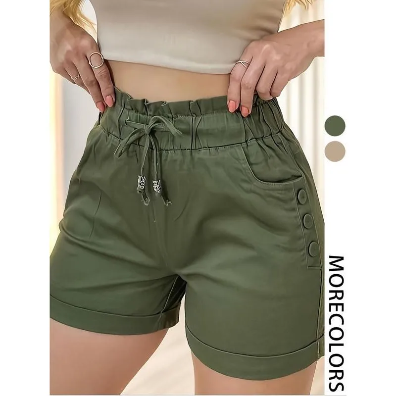 

Женские повседневные однотонные шорты на пуговицах с эластичной талией, удобные, модные и стильные.