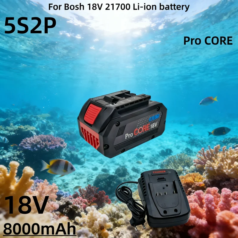 Efficient  ProCORE 18V Li-ion 8.0Ah 5S2P 5C Tool Battery for Bosh Cordless Air Compressors in DIY Garages, BAT609 BAT618 GBA18V8