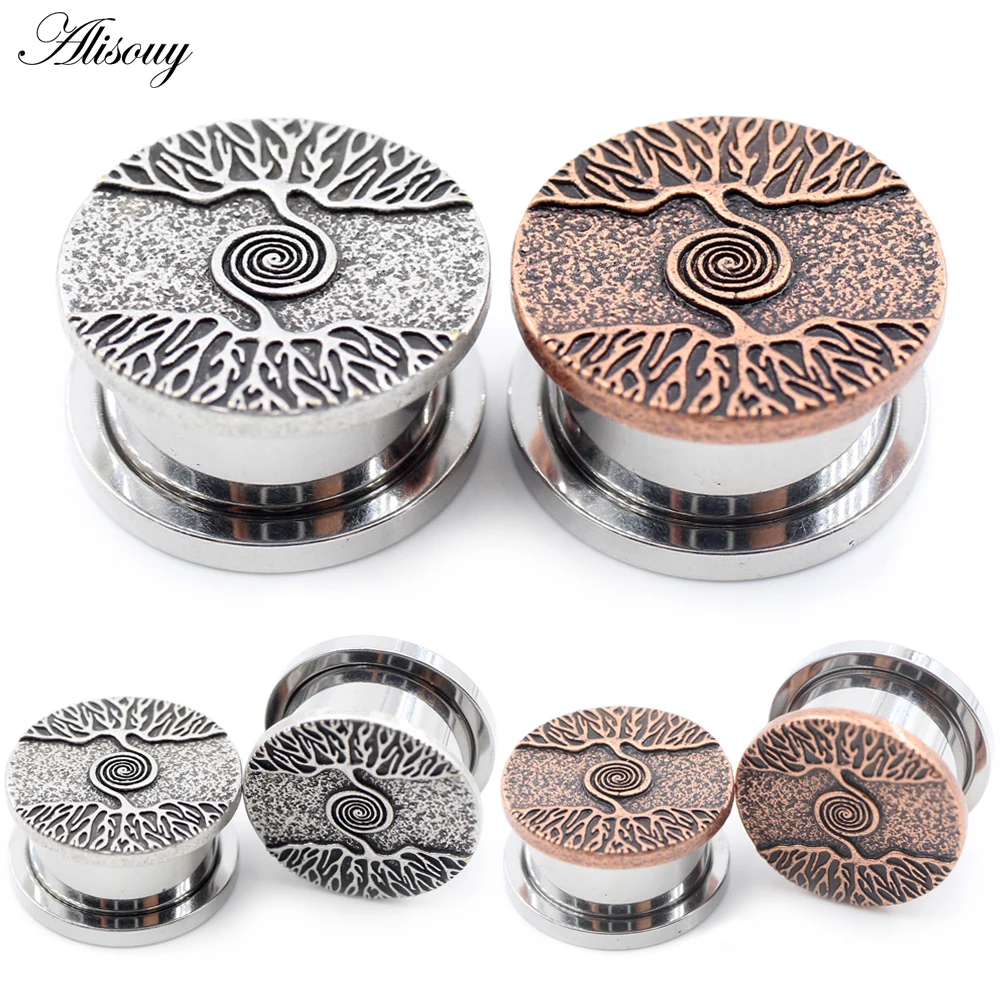 Alisouy 2PCS Stainless Steel Spiral Pulley Unscrew Ear Gauges Tunnels Plugs Expander Stretcher Earrings Piercing Body Jewelry